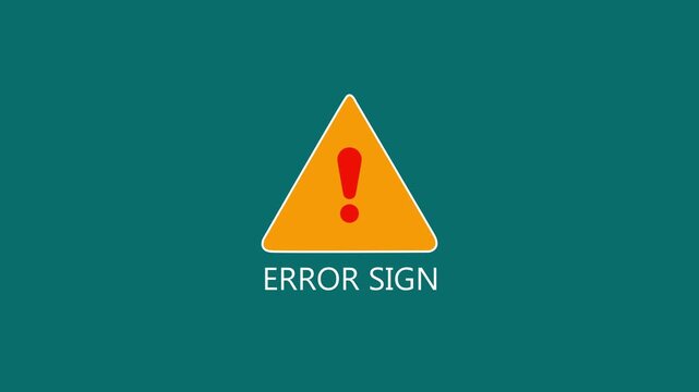 Error sign triangle symbol with text exclamation . 4k animation video .