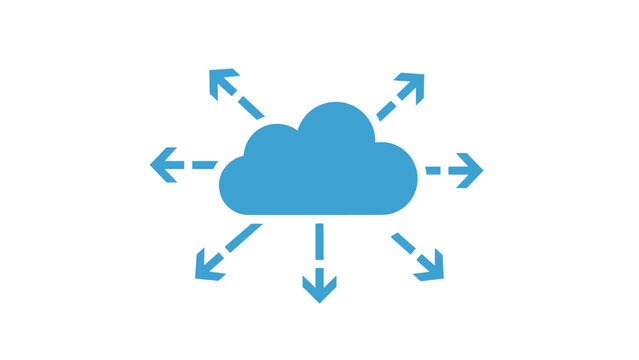Cloud computing concept with arrows showing data distribution and connectivity