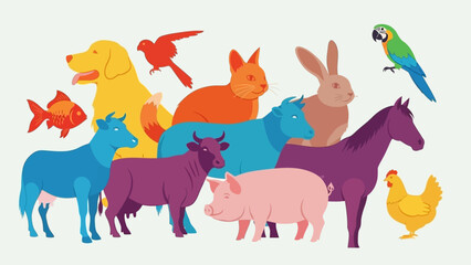 Obraz premium Colorful Farm Animals Collection - Diverse Pet and Livestock Illustration