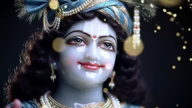 Lord Krishna Statue with Religious Icon.