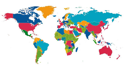 Obraz premium Colorful World Map with Countries Highlighted in Different Vibrant Colors