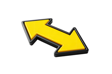 A bright yellow bidirectional arrow with black outline on a black background