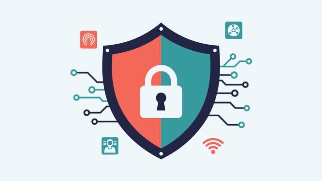 Digital Shield Security Concept with Lock Icon and Network Connections