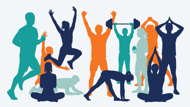 Diverse group of people exercising and doing yoga, fitness concept
