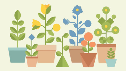 Obraz premium Geometric Potted Plants Illustration - Flat Design Garden