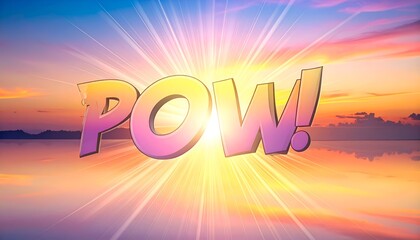 Comic book style "POW!" text overlaid on a brilliant sunset sky reflecting on water