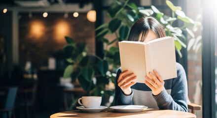 Anonymous Woman Reading a Book in a Cozy Cafe