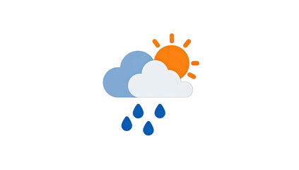 Sun peeking through clouds with falling raindrops, a weather forecast icon