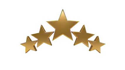 Five Golden Stars in an Arc on a White Background