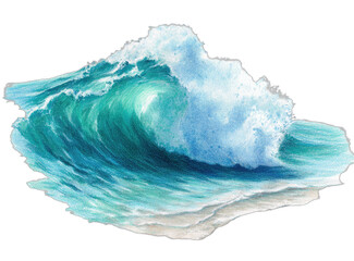 A powerful ocean wave crests and curls, showcasing turquoise water and white foam