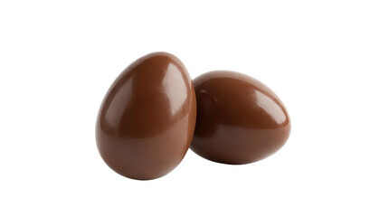 Two smooth chocolate eggs positioned closely together on a white background alpha channel with white background