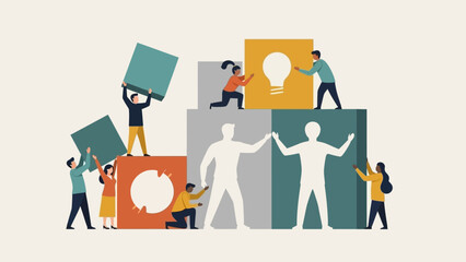 Teamwork building ideas, collaboration, innovation, people working together