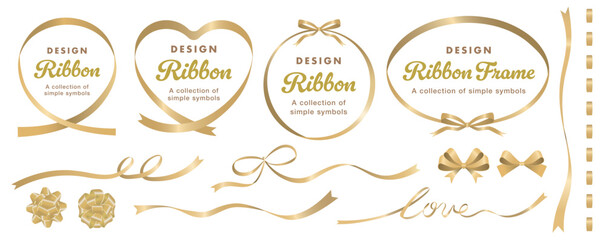 シンプルなゴールドリボン:金の曲線帯が高級なタイトルフレーム:シンプルなりぼんデザインセット