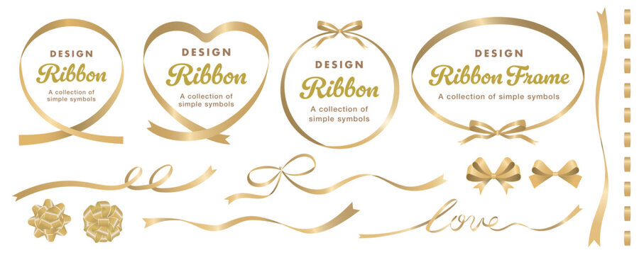 シンプルなゴールドリボン:金の曲線帯が高級なタイトルフレーム:シンプルなりぼんデザインセット