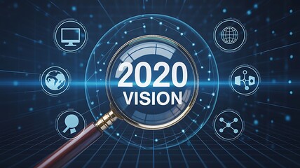 2020 Vision Future Technology Concept , 2020, vision, future, technology, concept, magnifying, glass,