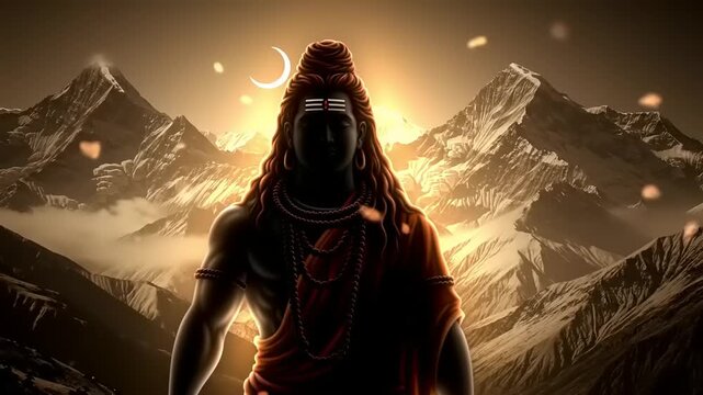 Lord Shiva with mountains and light.