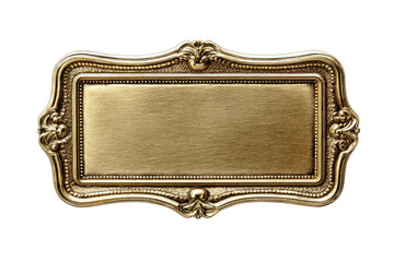 Ornate brushed brass rectangular plate with decorative flourishes