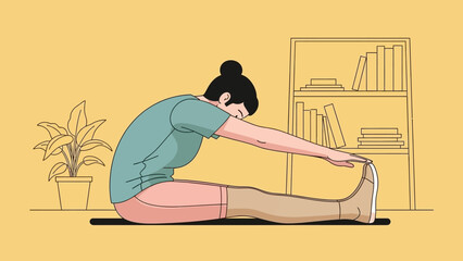 Obraz premium Woman stretching at home, seated forward bend yoga pose, wellness concept