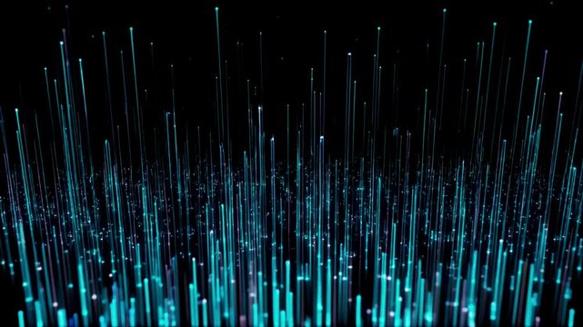 Cinematic infinite falling glowing particles in a cylindrical shape over a dark void, 4K loop.