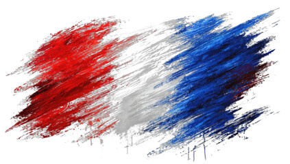 Abstract splashes of red, white, and blue paint on a black background