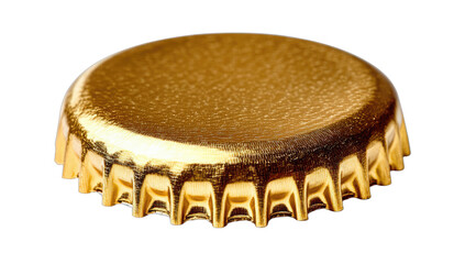 A shiny, textured, golden bottle cap against a dark background