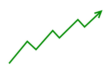 Green 3D fluctuated line arrow graph moving up concept of stock market business growth, increasing financial profit. Business grow up sign. Vector illustration.