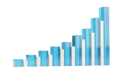 Growing bar chart with alternating blue and white bars