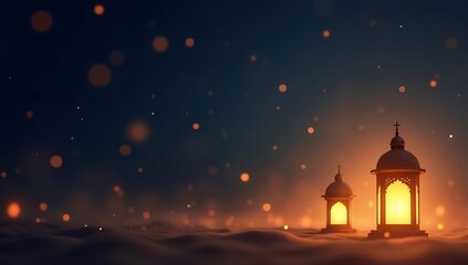 Fototapeta premium Ramadan Night: Lanterns Illuminate the Dark Sky with Festive Glow.