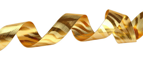 Golden ribbon with animal print pattern, flowing against black