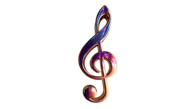 Colorful treble clef music symbol with purple, blue, and pink hues on transparent background - Powered by Adobe