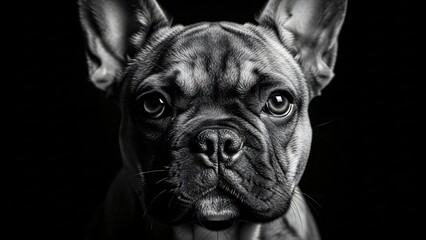 Black and White French Bulldog Puppy Portrait with Dramatic Lighting and Expressive Eyes