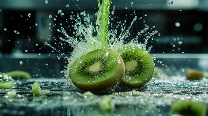 Kiwi slices with splashes of juice