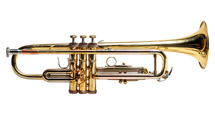 Obraz premium Shiny gold trumpet with valves and bell on transparent background
