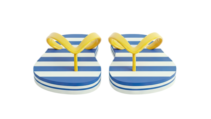 Blue and white striped flip-flops with yellow straps