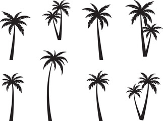 Obraz premium palm trees silhouette, palm tree silhouettes, palm trees silhouettes, palm, tree, beach, nature, summer, vector, silhouette, island, sun, illustration, leaf, palm tree, palmtree, leaves, design, plan