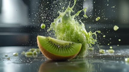 Kiwi fruit slice explodes with juice
