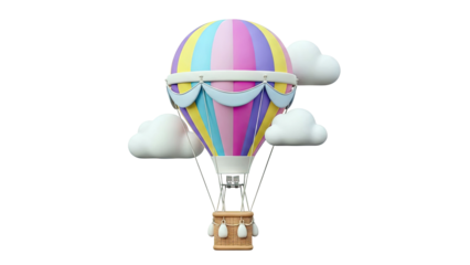 Colorful Hot Air Balloon Floating Among Clouds