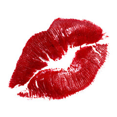 Fototapeta premium Vibrant red lipstick kiss mark on black background