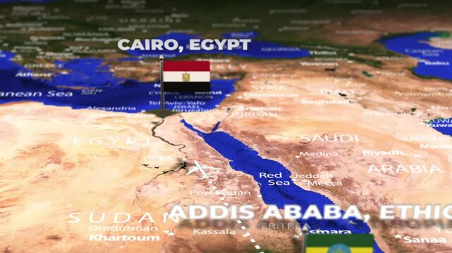Flight From Addis Ababa ETHIOPIA to Cairo EGYPT with flag pins