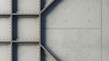 Abstract Industrial Background with Riveted Steel Beams and Concrete Wall Texture in Neutral Tones