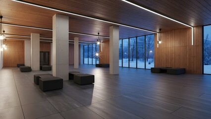 木質仕上げの静かな公共空間