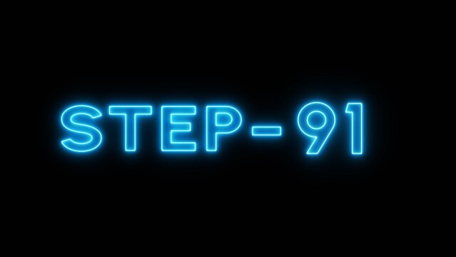 Neon step 91 number illustration. Game level up number. Glowing neon gaming level text on black background. 