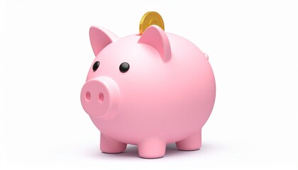 Obraz premium A pink ceramic piggy bank isolated on white serves as a financial symbol for business savings and investment to help you save cash and grow your wealth
