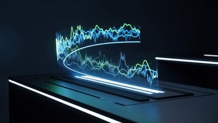 Futuristic display showing fluctuating data in digital, curved format