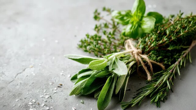 Fresh herbs bouquet, close-up shot