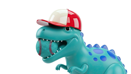 Dinosaur with Baseball and Baseball Cap