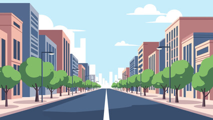 Obraz premium City street with modern buildings and trees.