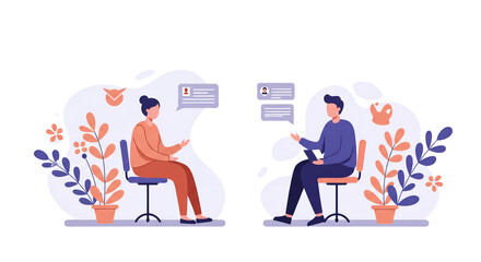 Two professionals engaged in a conversation with speech bubbles