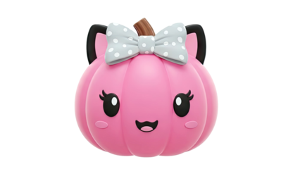 Cute Pink Cat Pumpkin with Polka Dot Bow
