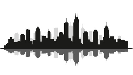 Obraz premium City skyline silhouette with reflection on water surface.